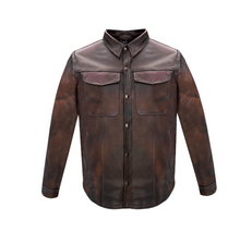 Load image into Gallery viewer, Distressed Brown Leather Motorcycle Shirt with Concealed Carry