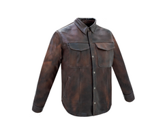 Load image into Gallery viewer, Distressed Brown Leather Motorcycle Shirt with Concealed Carry