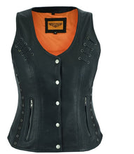 Load image into Gallery viewer, Women&#39;s Premium Naked Goat Skin Vest with Eyelets &amp; Laces
