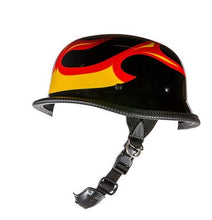 Load image into Gallery viewer, Shiny German Style Novelty Helmet W/ Flame Graphic
