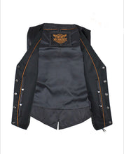 Load image into Gallery viewer, Ladies Cowhide Leather Motorcycle Vest With 7 Pockets