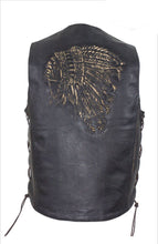 Load image into Gallery viewer, Men’s Leather Vest with Indian Head & Side Laces
