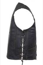 Load image into Gallery viewer, Men’s Leather Vest with Indian Head & Side Laces