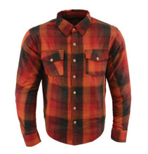 Load image into Gallery viewer, Men’s Red & Orange Armored Flannel Biker Shirt