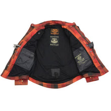 Load image into Gallery viewer, Men’s Red & Orange Armored Flannel Biker Shirt