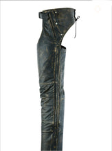 Load image into Gallery viewer, Distressed Brown  Leather Motorcycle Chaps w/ Zip-out Lining &amp; Zipper Pocket
