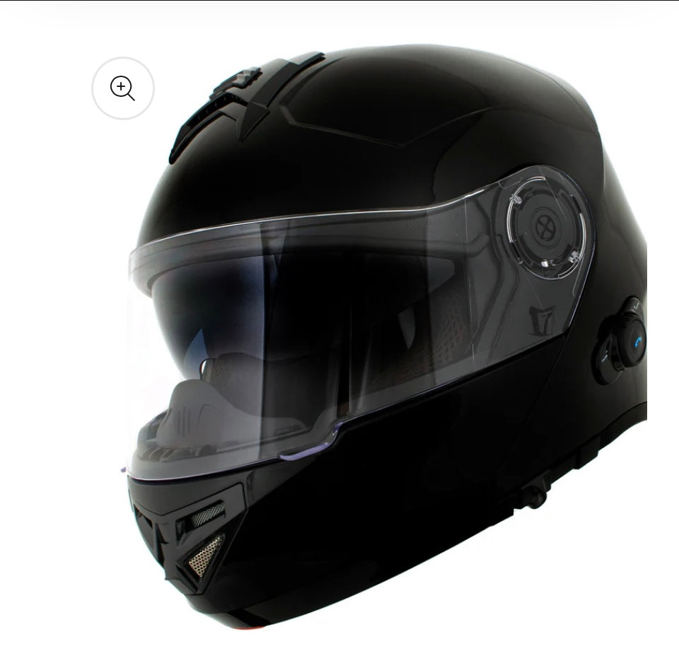 Milwaukee Leather “MayDay” Modular Helmet- Glossy Black with Built in Bluetooth Intercom, Speaker & Microphone