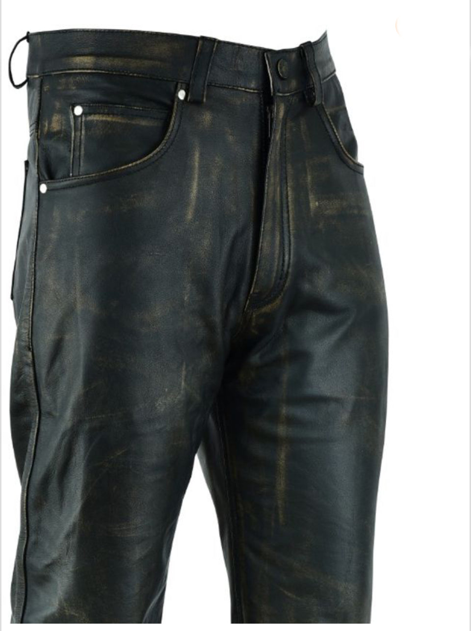 Men’s Distressed Brown Leather Motorcycle Pants