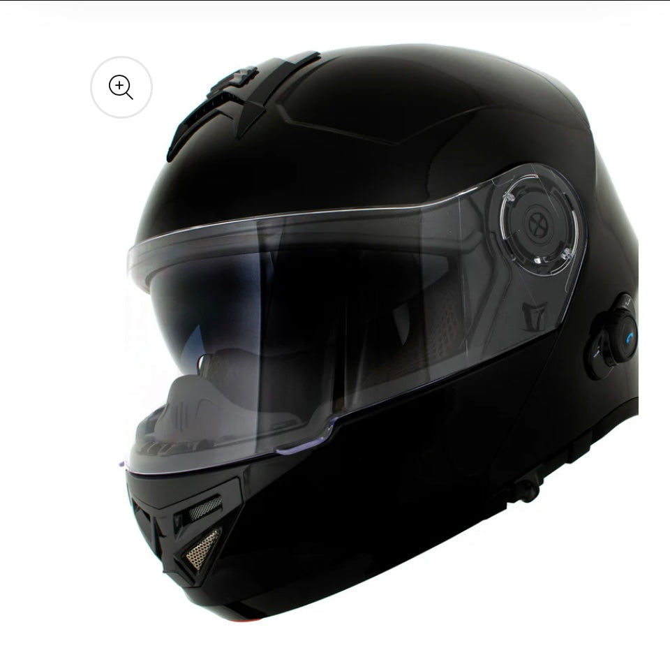 full face motorcycle helmet with built in bluetooth Milwaukee Leather “MayDay” Modular Helmet- Glossy Black with Built in –  Icon Biker Gear