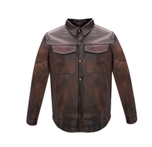 Load image into Gallery viewer, Distressed Brown Leather Motorcycle Shirt with Concealed Carry
