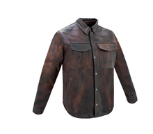 Load image into Gallery viewer, Distressed Brown Leather Motorcycle Shirt with Concealed Carry
