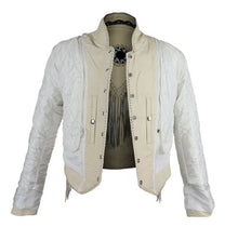 Load image into Gallery viewer, Cream Bone, Fringe Bead Leather Jacket
