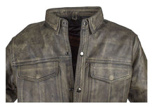 Load image into Gallery viewer, Men&#39;s Distressed Brown Leather Motorcycle Shirt With Concealed Carry
