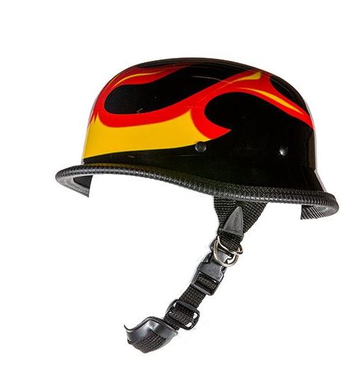Shiny German Style Novelty Helmet W/ Flame Graphic