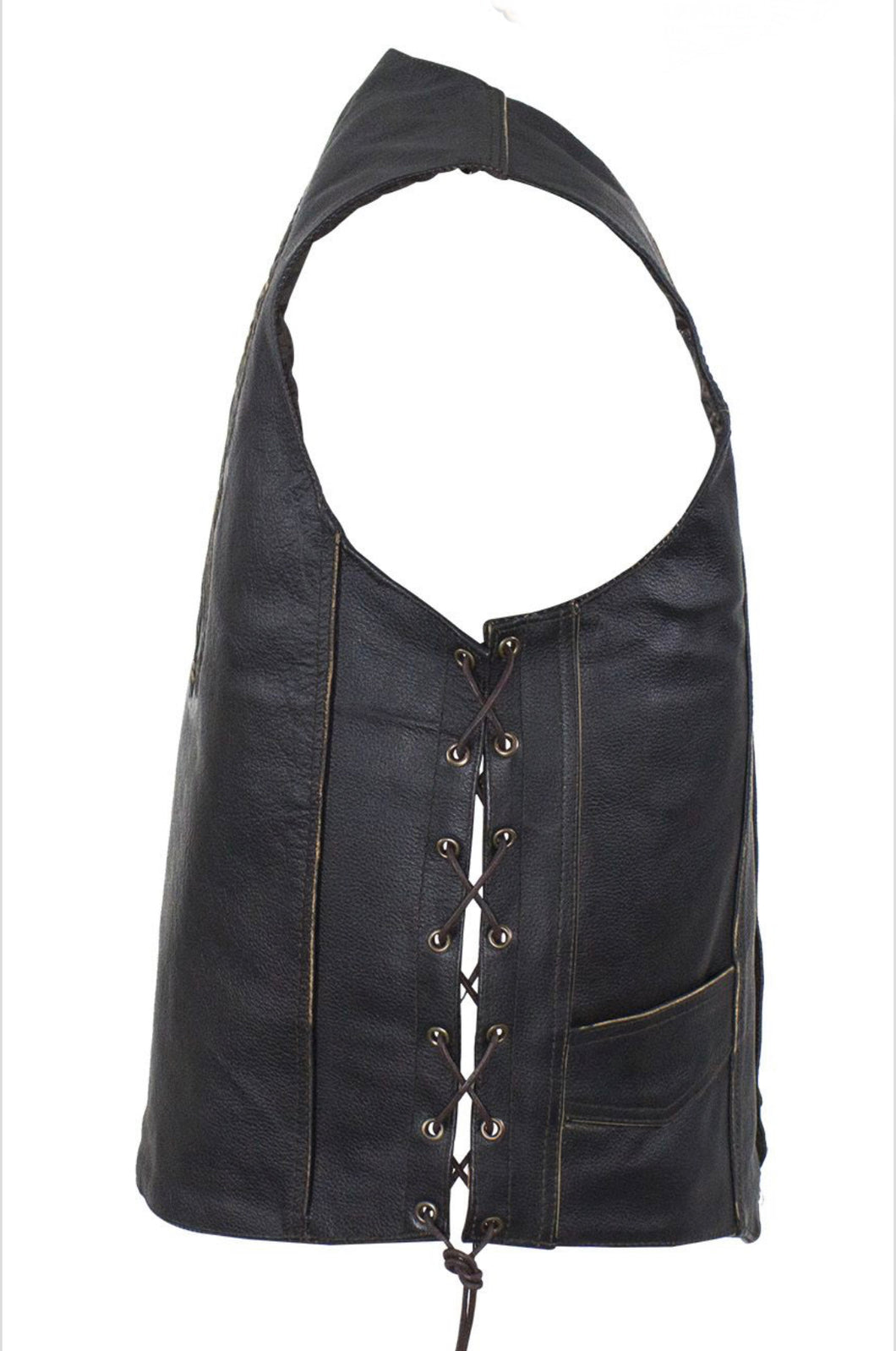 Men’s Leather Vest with Indian Head & Side Laces