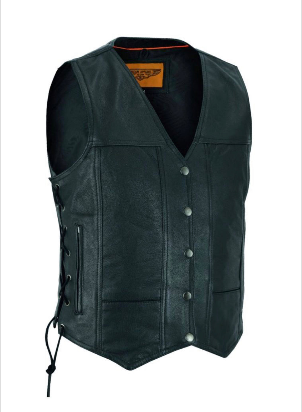 Ladies Cowhide Leather Motorcycle Vest With 7 Pockets