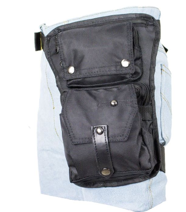 Black Textile Multi Pocket Thigh Bag with Gun Pocket